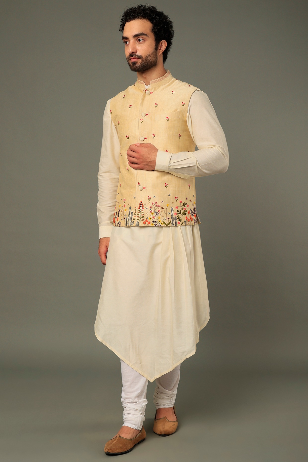 Vivek Karunakaran Beige Embroidered Bundi Jacket