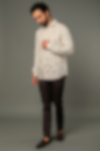 Beige Printed Party Wear Shirt by Vivek Karunakaran at Pernia's Pop Up Shop