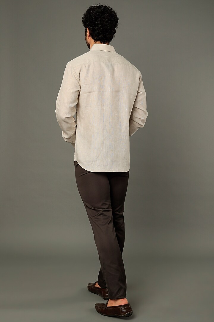 Beige Printed Party Wear Shirt by Vivek Karunakaran at Pernia's Pop Up Shop