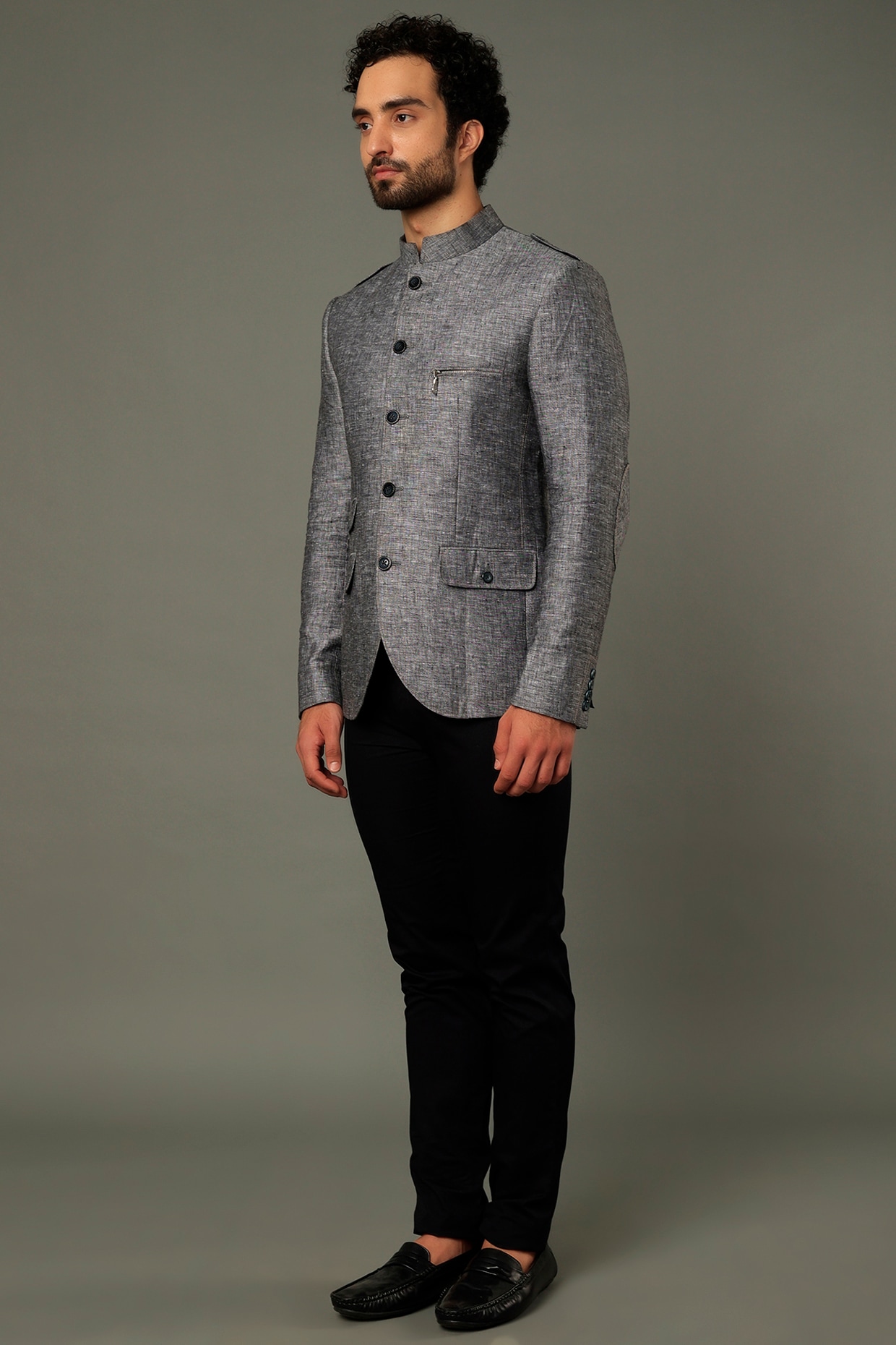 Vivek Karunakaran Grey Linen Bandhgala Jacket