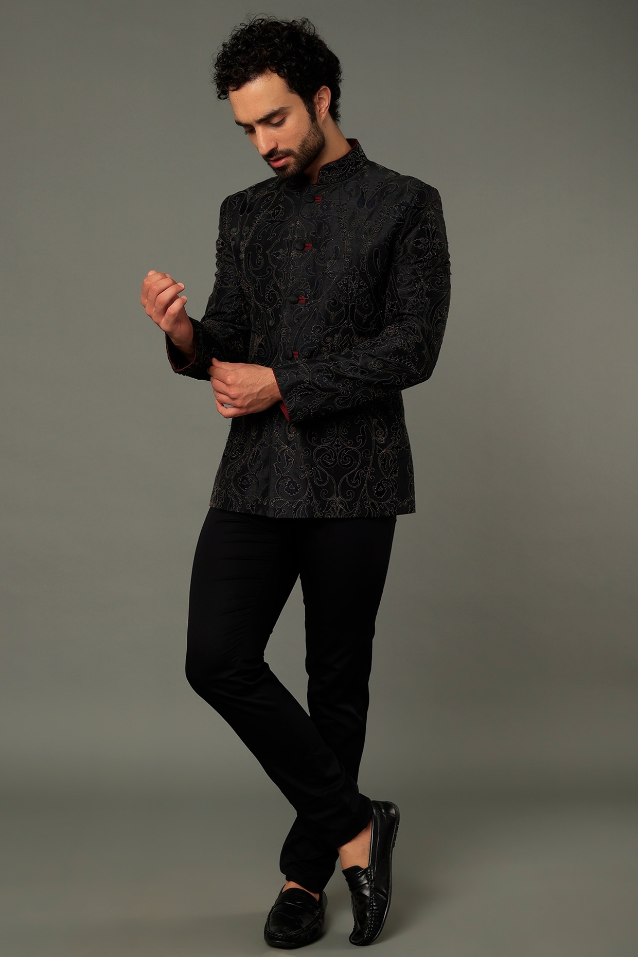 Vivek Karunakaran Black Embroidered Bandhgala Jacket