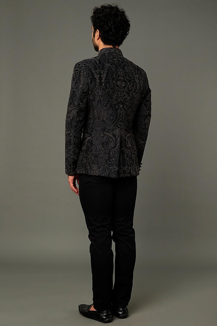 Black Embroidered Wedding Bandhgala Jacket by Vivek Karunakaran at Pernia's Pop Up Shop