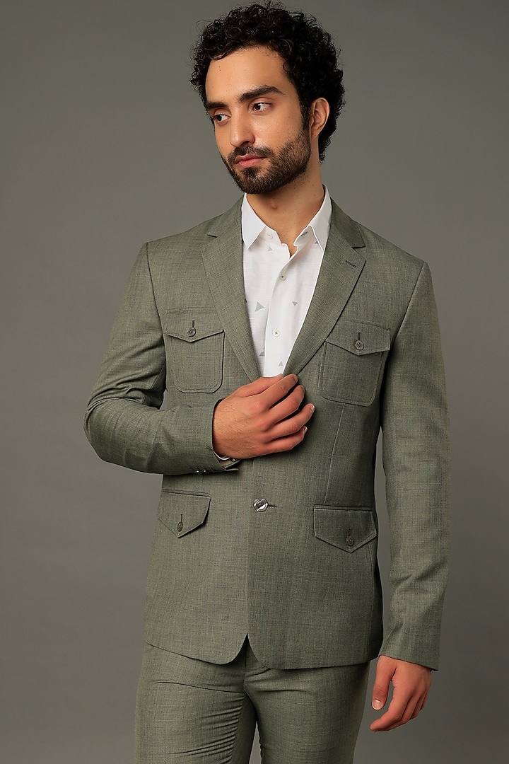 Sage Green Suiting Tuxedo Set by Vivek Karunakaran at Pernia's Pop Up Shop