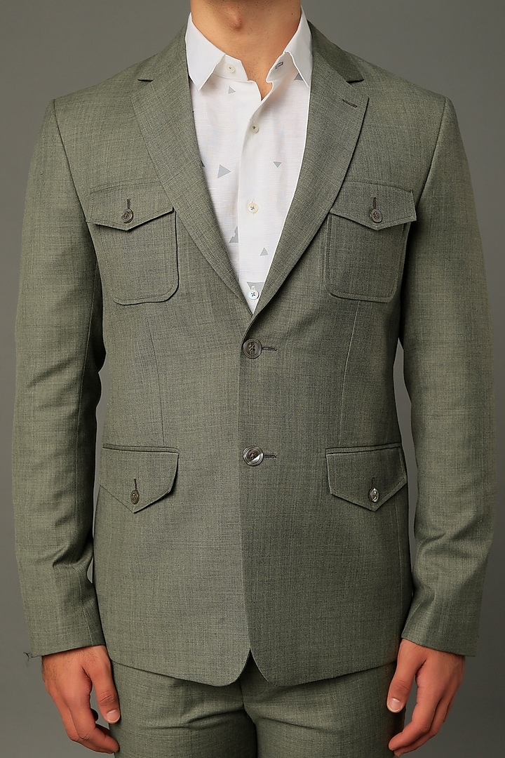 Sage Green Suiting Tuxedo Set by Vivek Karunakaran at Pernia's Pop Up Shop