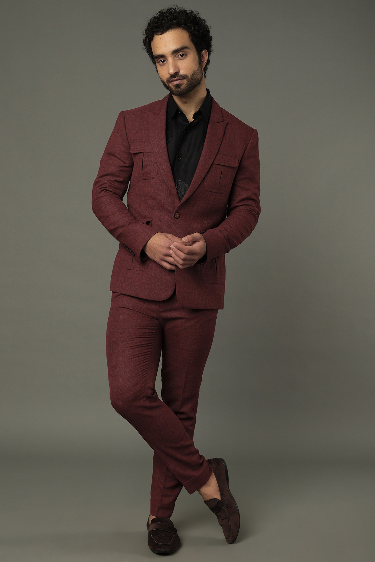 Red Suiting Tuxedo Set by Vivek Karunakaran at Pernia's Pop Up Shop