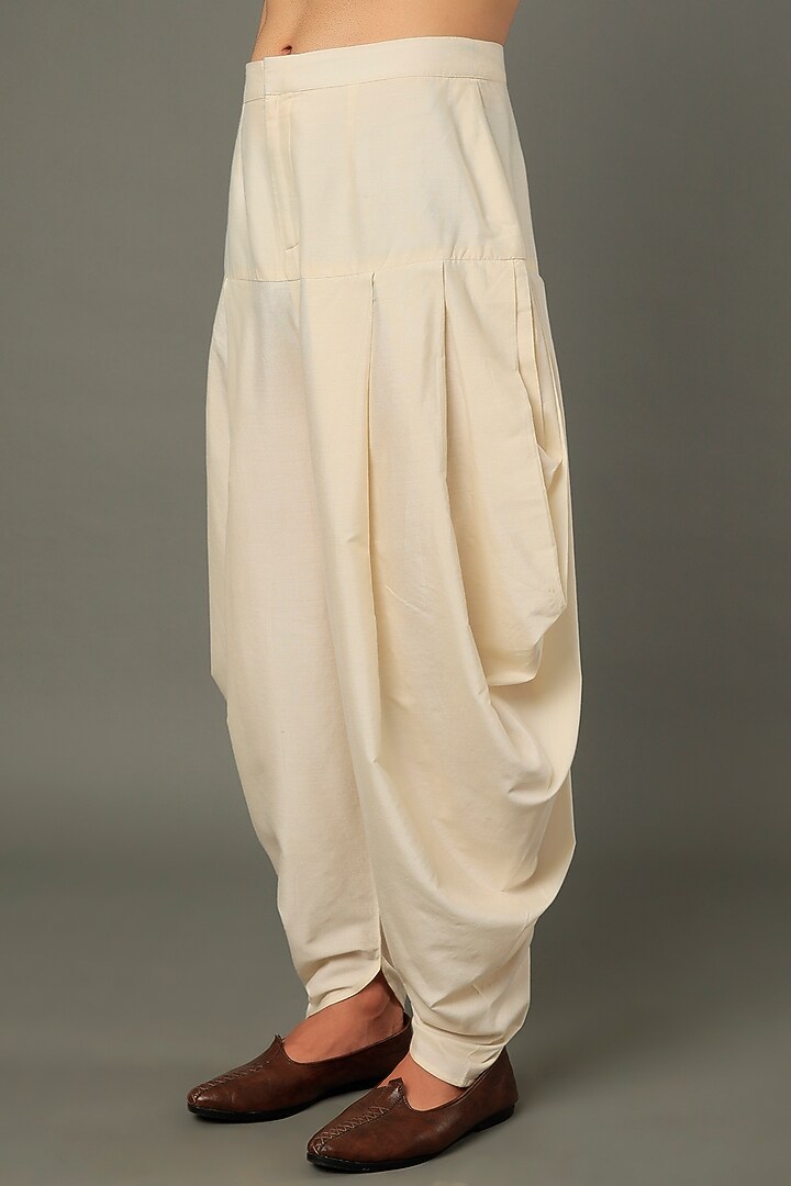 Cream Spun Cotton Pants by Vivek Karunakaran at Pernia's Pop Up Shop