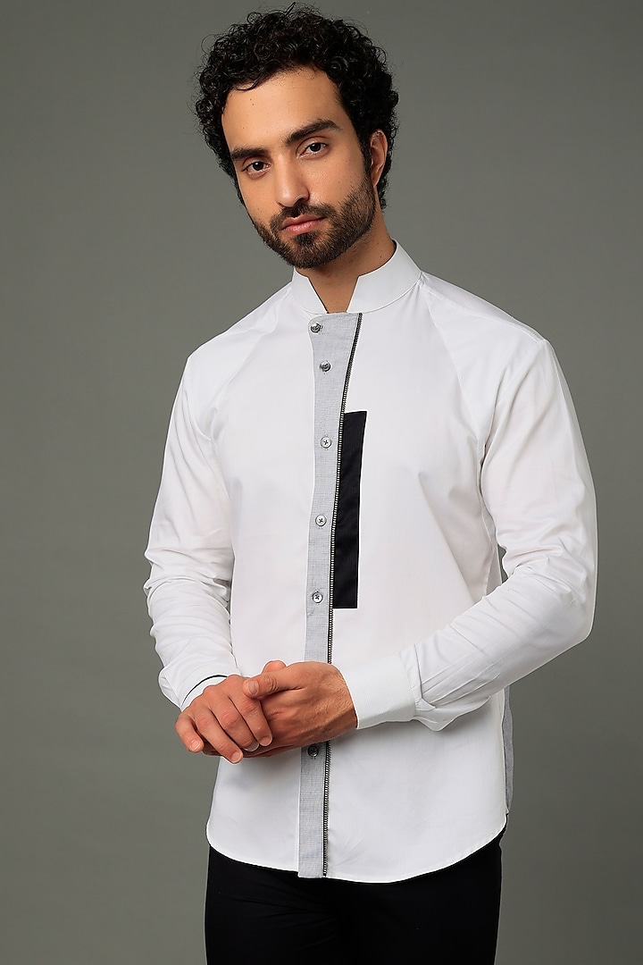 Vivek Karunakaran - White Poplin Standing Collar Shirt For Men