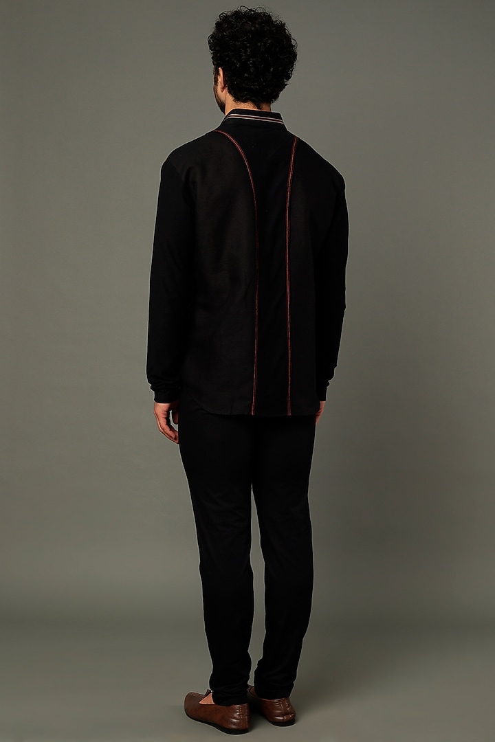 Black Embroidered Party Wear Shirt by Vivek Karunakaran at Pernia's Pop Up Shop