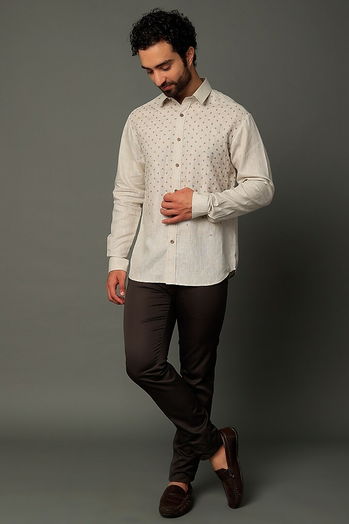 Beige Embroidered Party Wear Shirt by Vivek Karunakaran at Pernia's Pop Up Shop