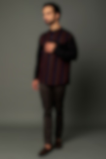 Black Cotton Embroidered Party Wear Shirt by Vivek Karunakaran at Pernia's Pop Up Shop