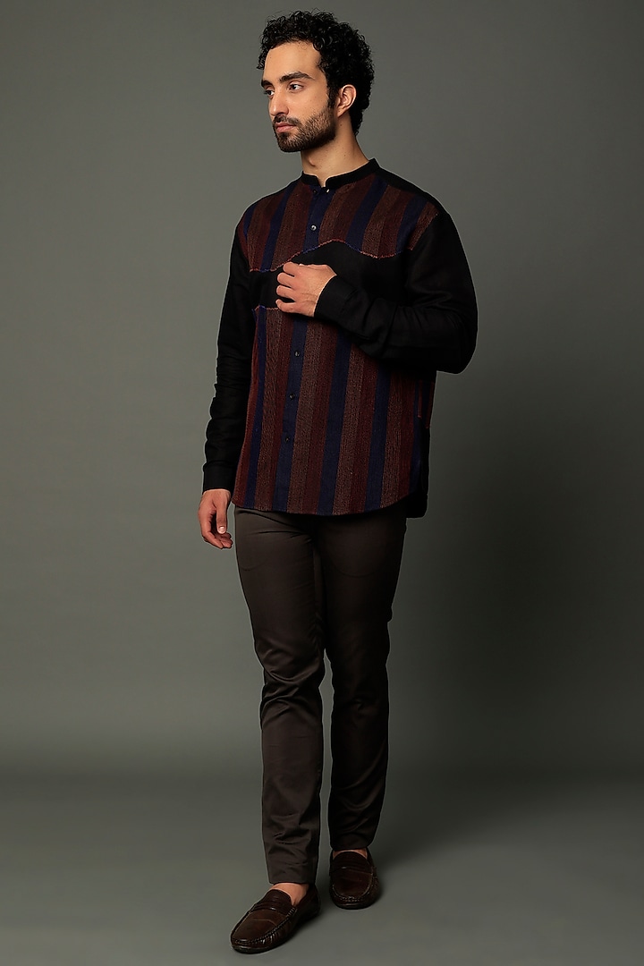 Black Cotton Embroidered Party Wear Shirt by Vivek Karunakaran at Pernia's Pop Up Shop