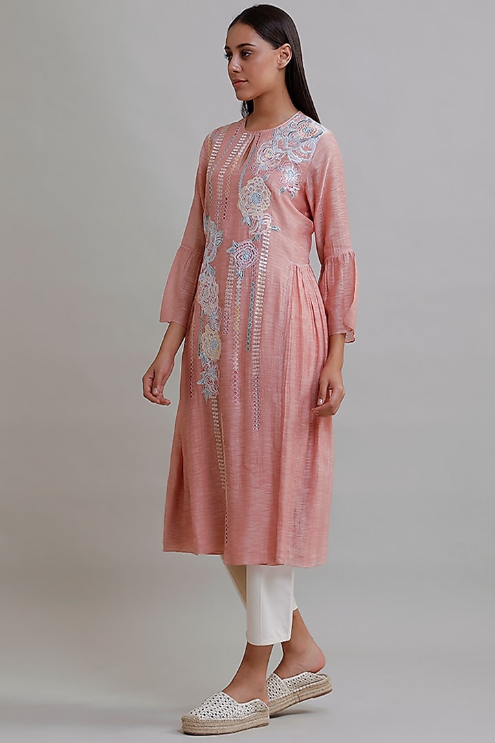 Blush Pink Embroidered Tunic by Varq By Varun Nidhika