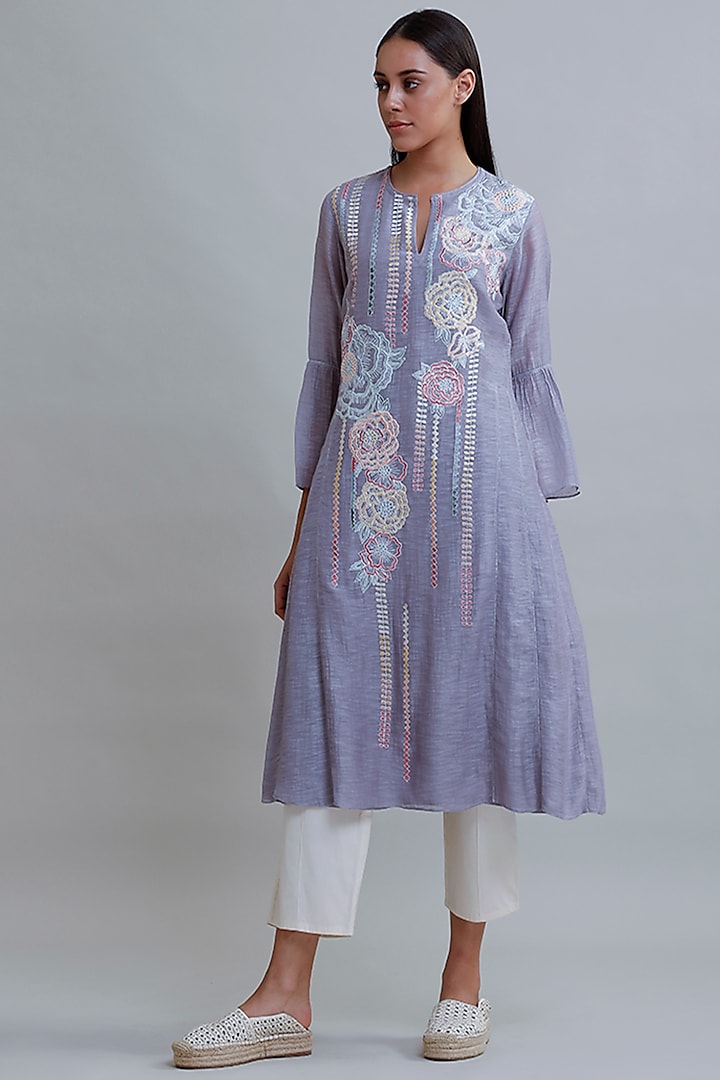 Pastel Blue Embroidered Tunic by Varq By Varun Nidhika