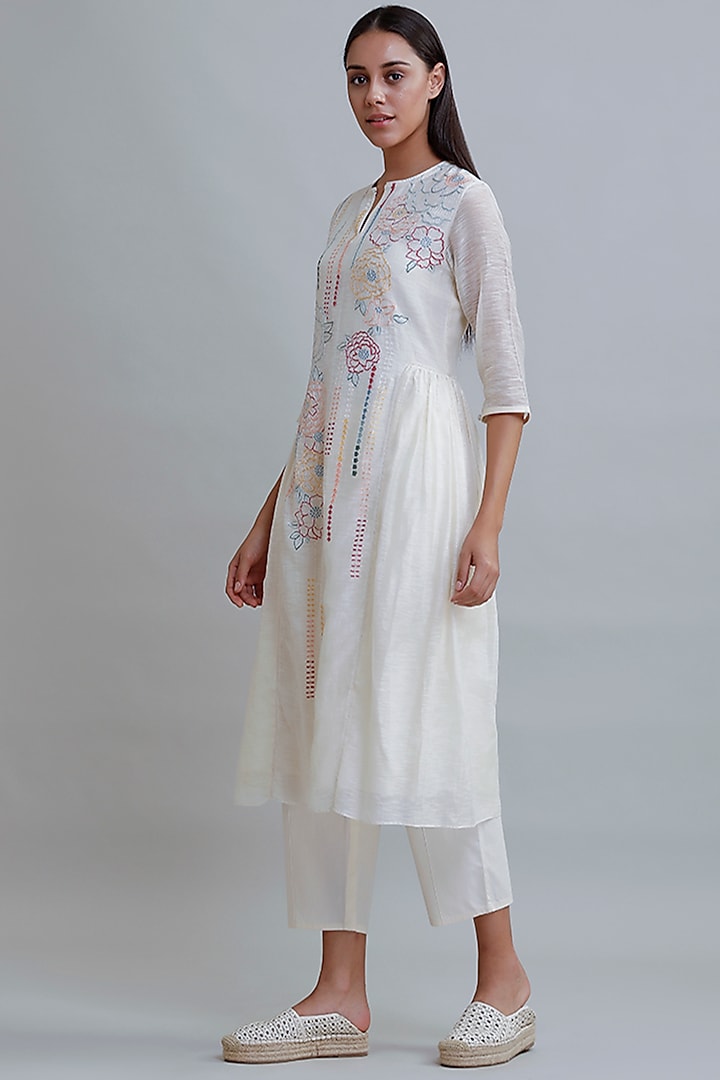 Ivory Embroidered Tunic by Varq By Varun Nidhika