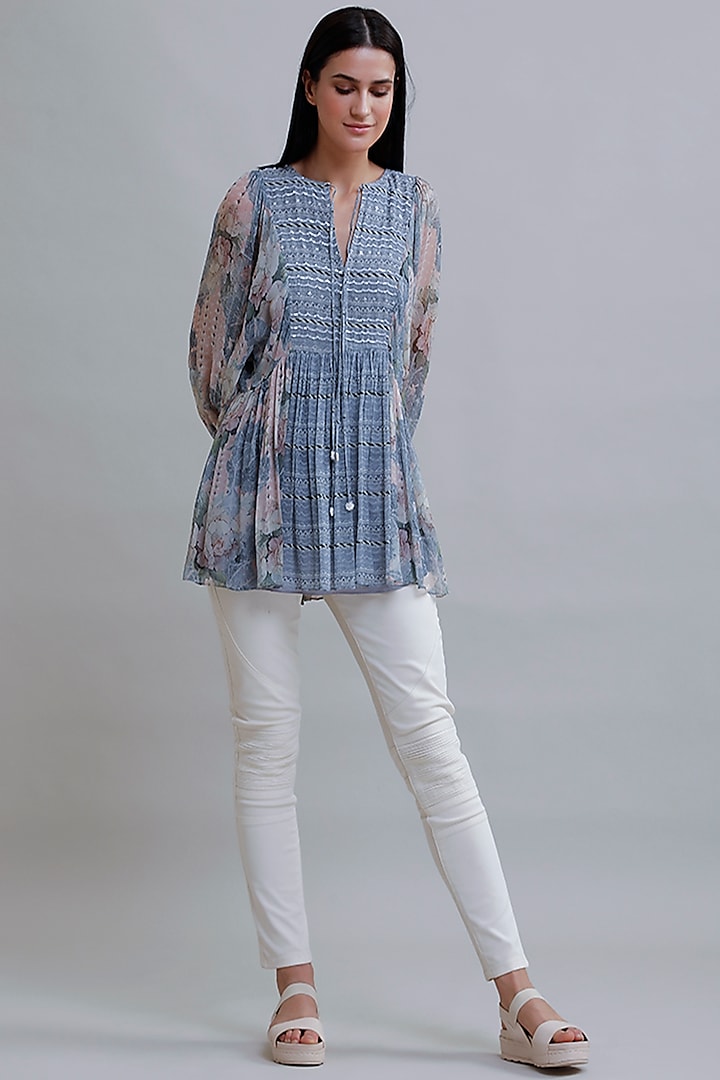 Persian Blue Embroidered Top by Varq By Varun Nidhika