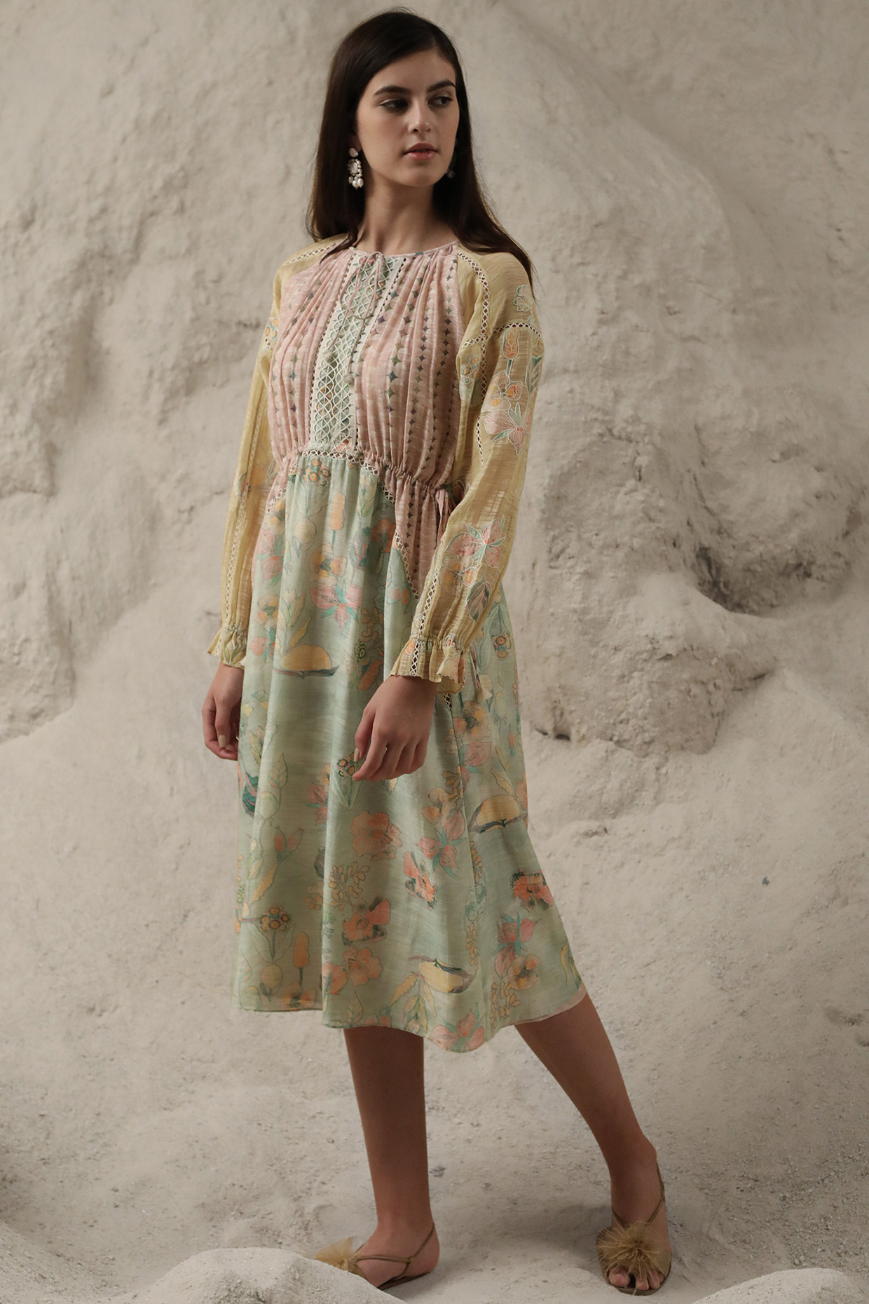 Mint Green Appliques Embroidered Dress by Varq By Varun Nidhika