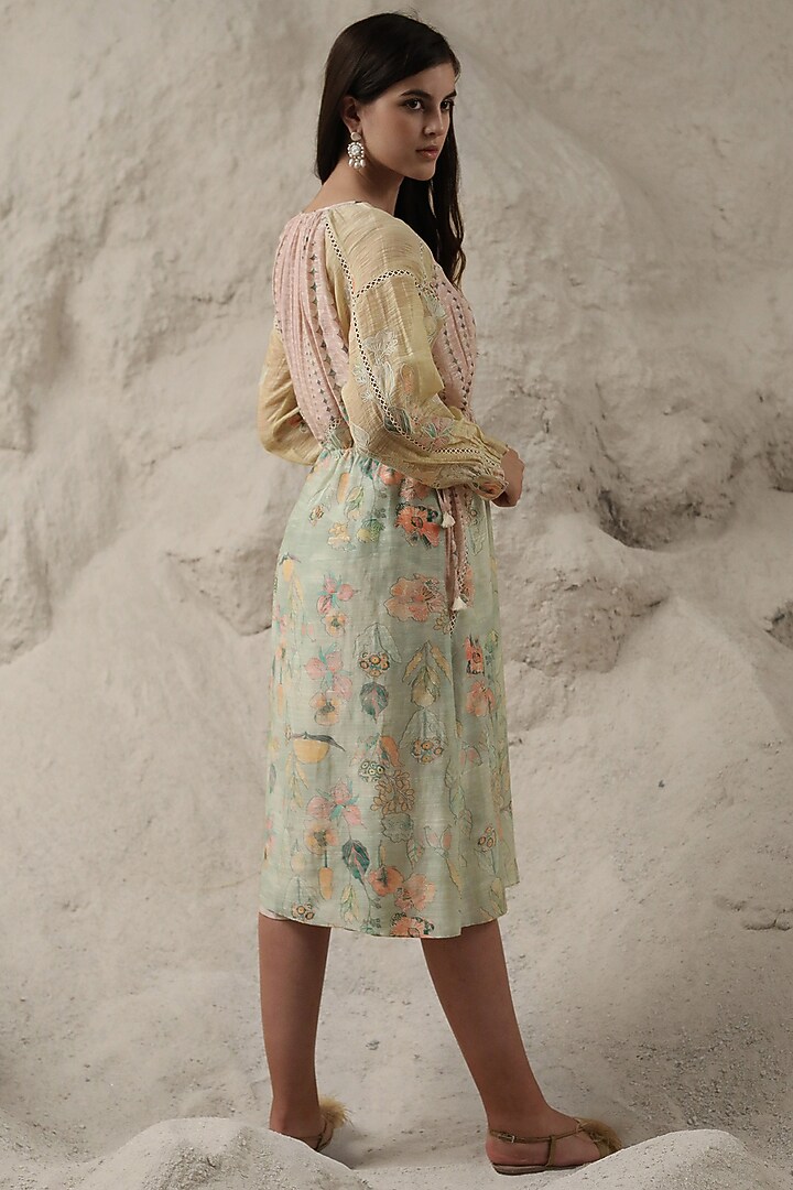 Mint Green Appliques Embroidered Vacation Dress by Varq By Varun Nidhika at Pernia's Pop Up Shop