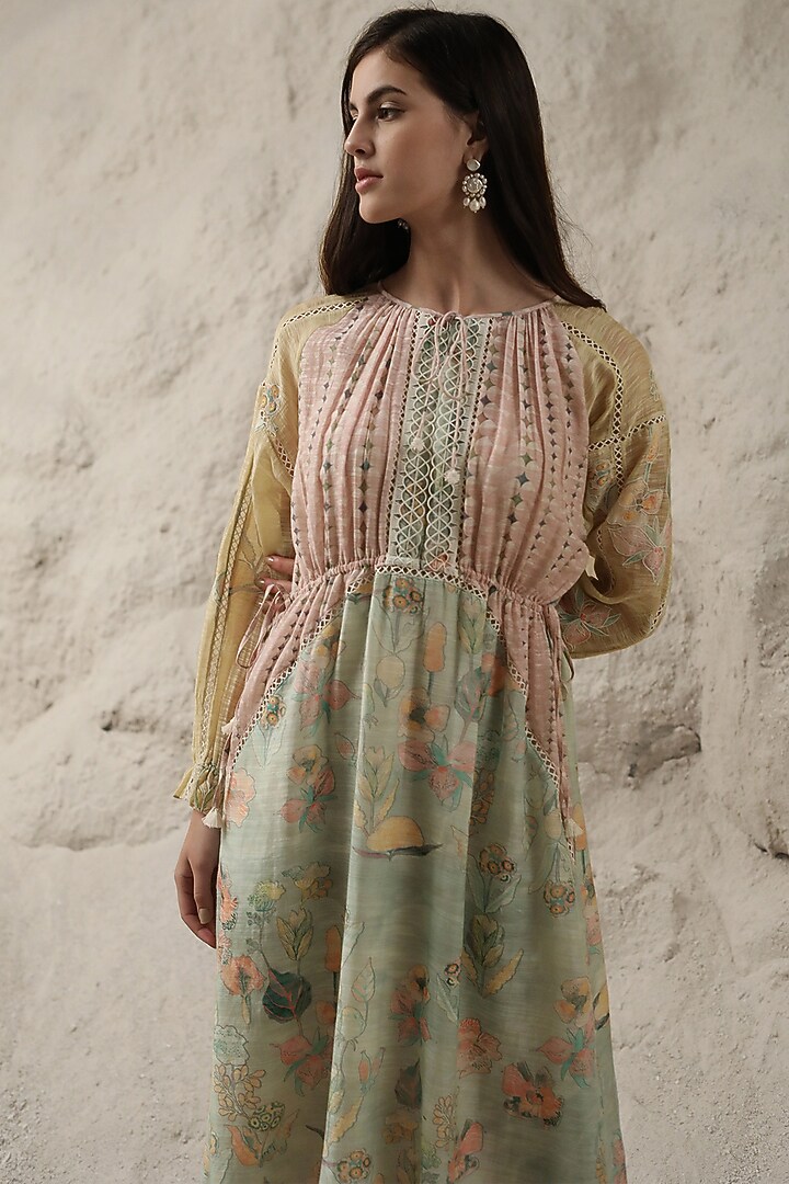 Mint Green Appliques Embroidered Vacation Dress by Varq By Varun Nidhika at Pernia's Pop Up Shop