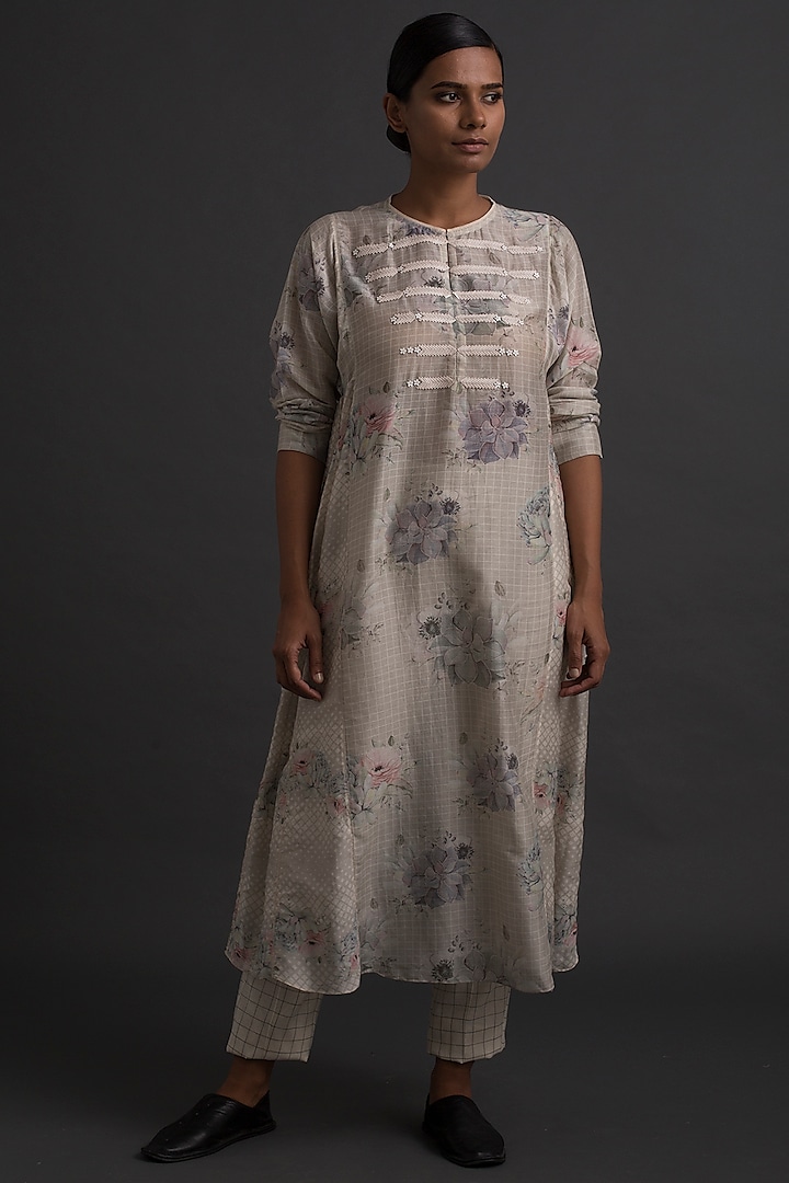 Pewter Grey Hand Embroidered Tunic by Varq By Varun Nidhika