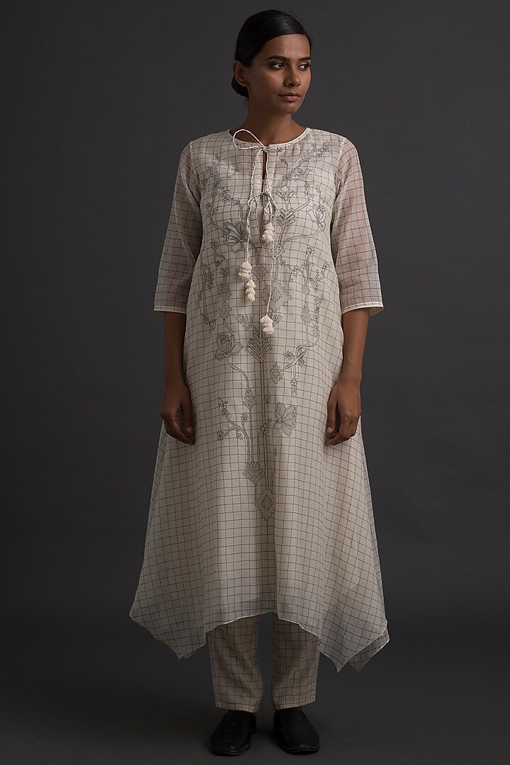 Ivory Appliques Embroidered Tunic by Varq By Varun Nidhika