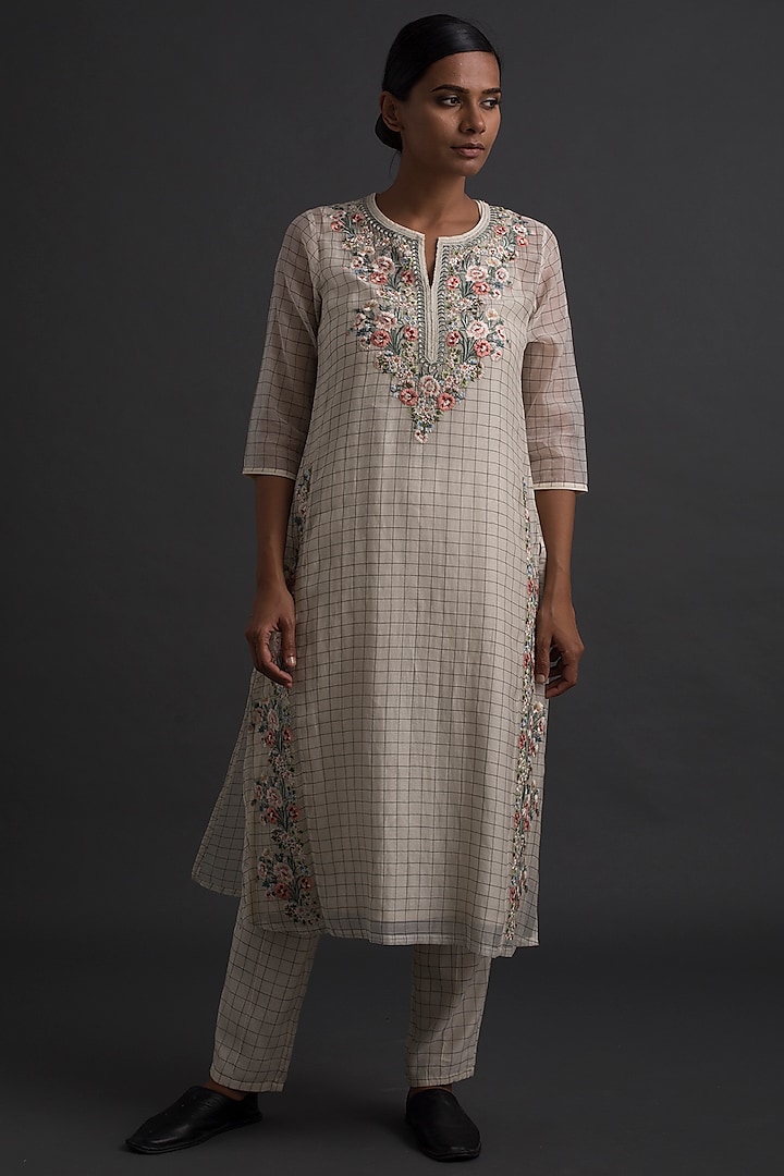 Ivory Art Deco Embroidered Tunic by Varq By Varun Nidhika