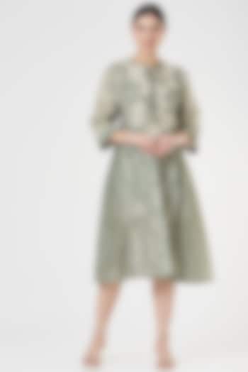 Olive Green Embroidered Tunic by Varq By Varun Nidhika at Pernia's Pop Up Shop