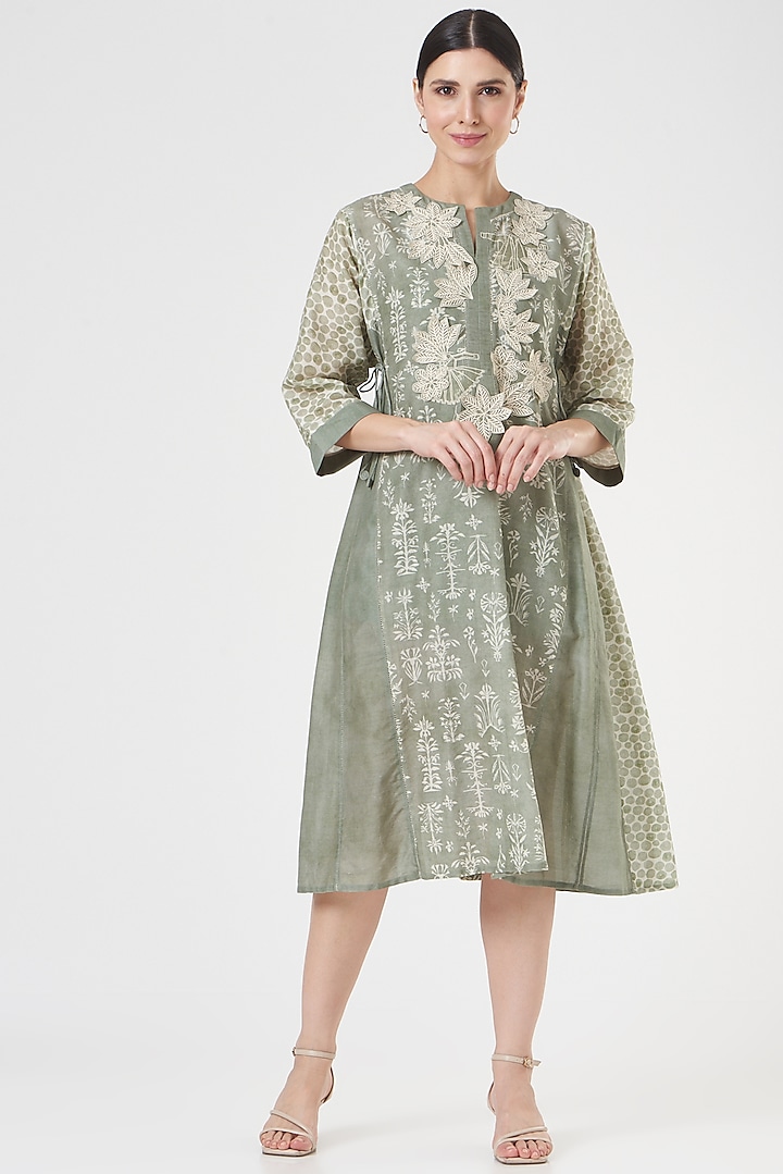 Olive Green Embroidered Tunic by Varq By Varun Nidhika