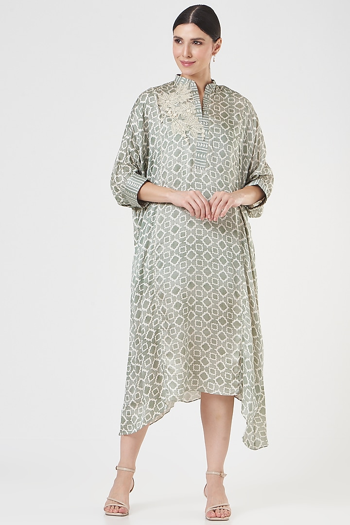 Grey Embroidered A-line Tunic by Varq By Varun Nidhika
