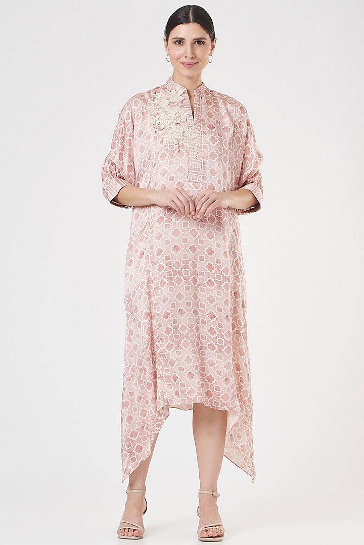 Terracotta Pink Embroidered A-Line Tunic by Varq By Varun Nidhika