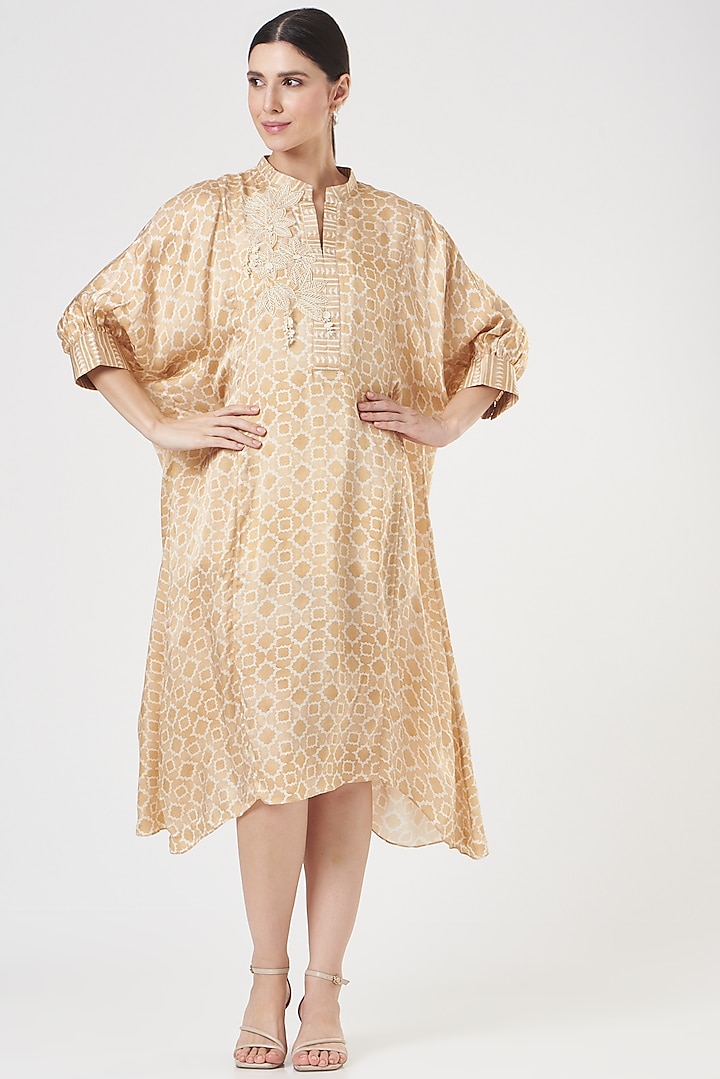Ochre Embroidered A-Line Tunic by Varq By Varun Nidhika