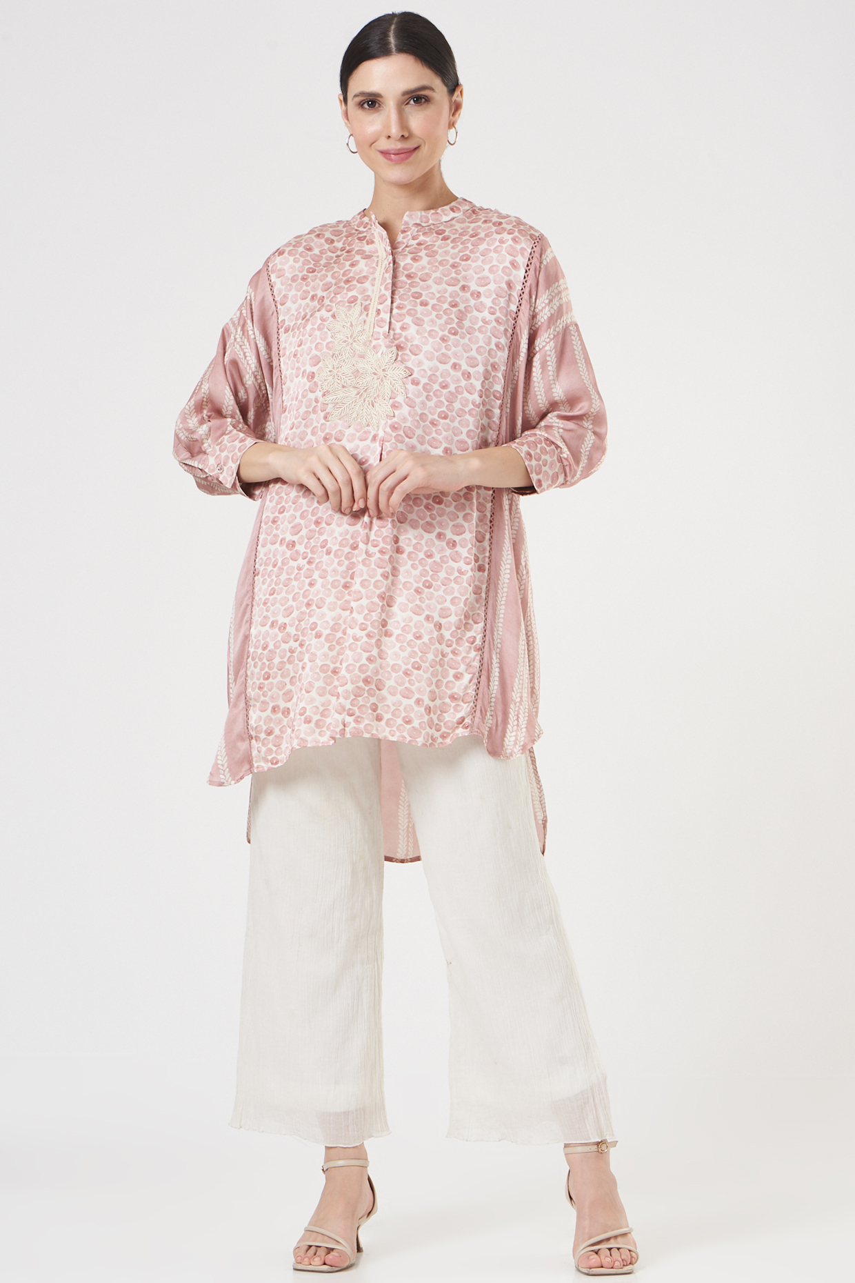 Terracotta Pink Printed Shirt by Varq By Varun Nidhika