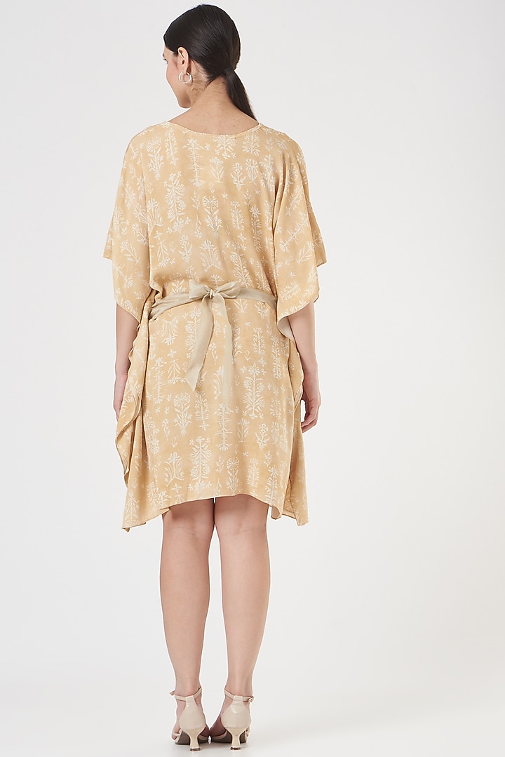 Ochre Printed Kaftan Dress With Belt by Varq By Varun Nidhika at Pernia's Pop Up Shop