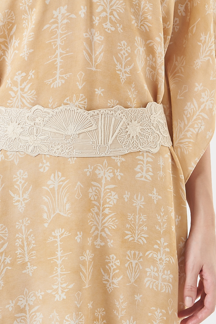 Ochre Printed Kaftan Dress With Belt by Varq By Varun Nidhika at Pernia's Pop Up Shop