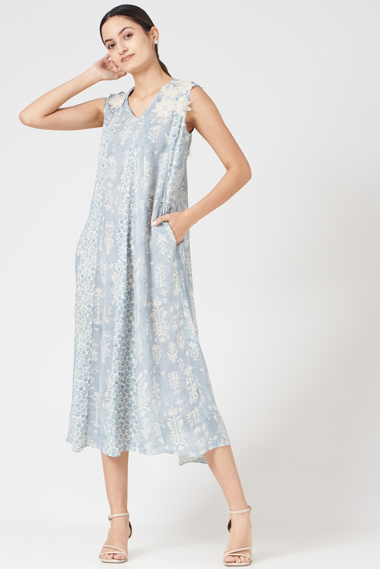 Sky Blue Printed Tunic by Varq By Varun Nidhika