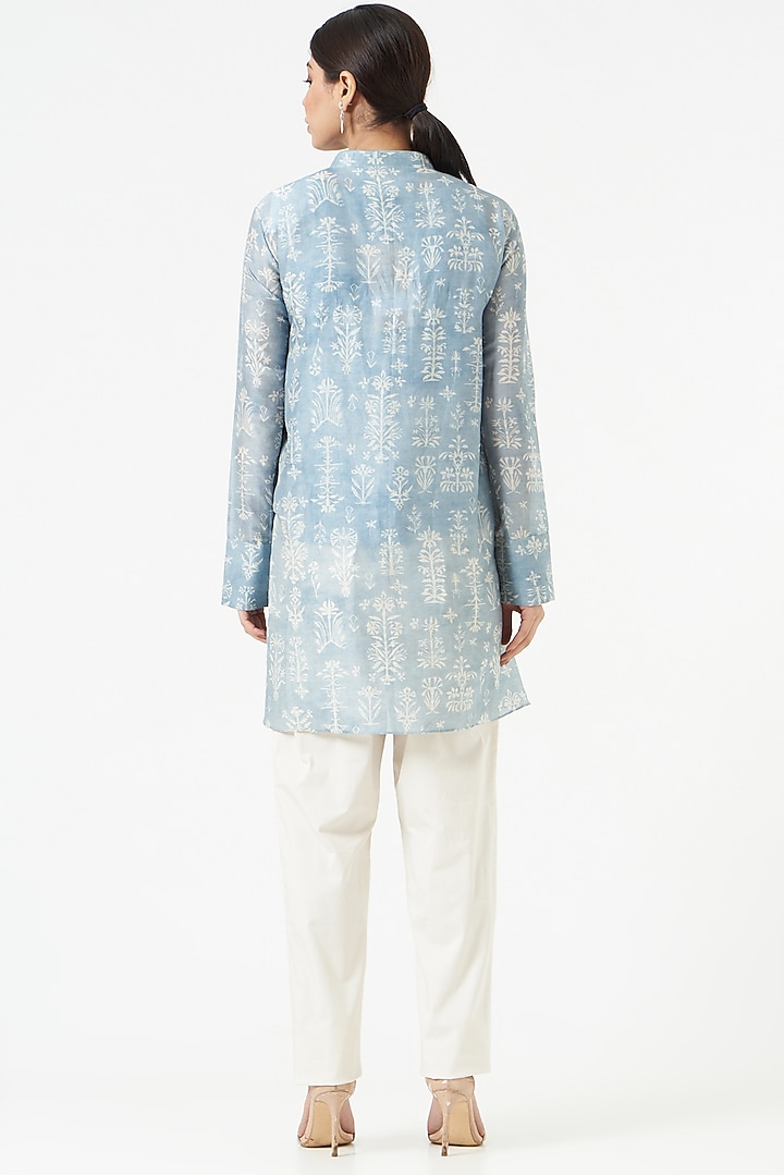 Ash Blue Embroidered A-Line Shirt Tunic by Varq By Varun Nidhika at Pernia's Pop Up Shop