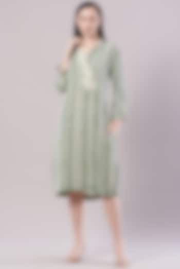 Sage Green Printed & Embroidered Tunic by Varq By Varun Nidhika at Pernia's Pop Up Shop