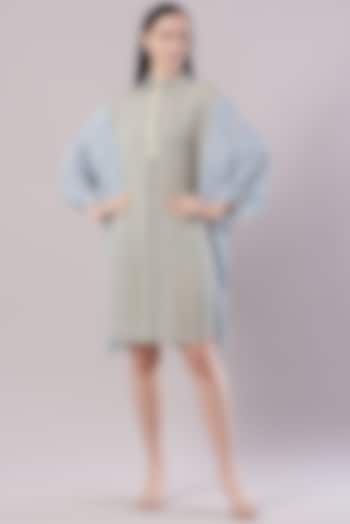 Sage Green & Powder Blue Printed Tunic by Varq By Varun Nidhika at Pernia's Pop Up Shop