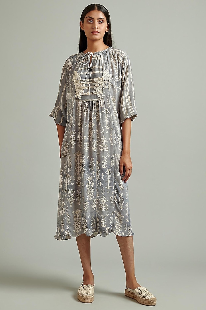 Sky Blue Embroidered Tunic by Varq By Varun Nidhika at Pernia's Pop Up Shop