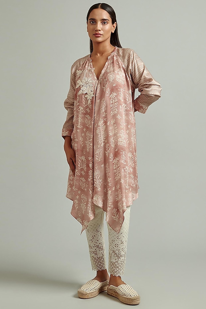 Blush Pink Printed Shirt Tunic by Varq By Varun Nidhika