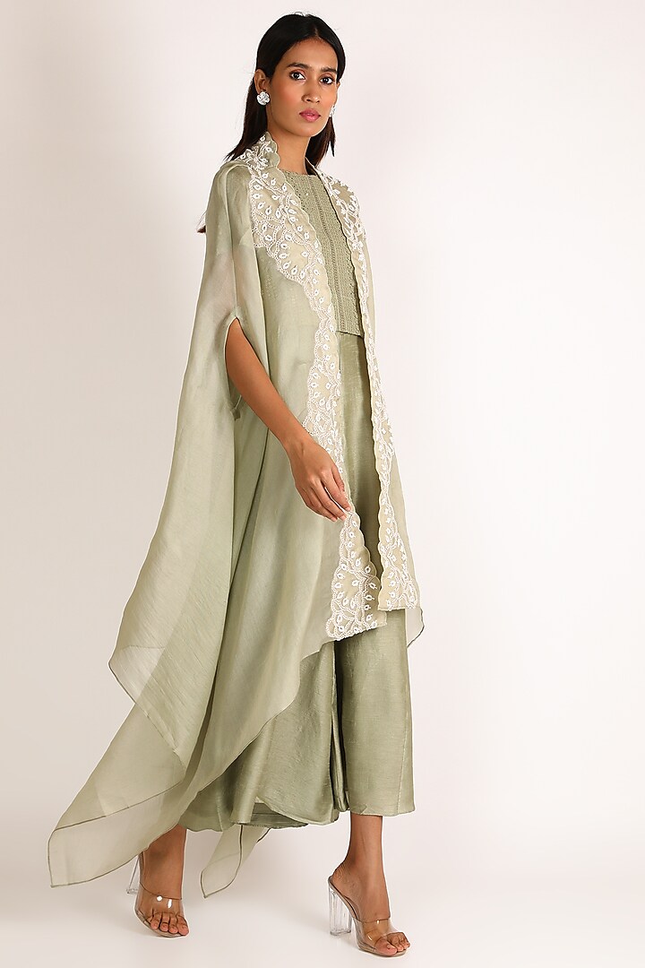 Pastel Green Embroidered Jumpsuit by Vara By Vibha & Priti