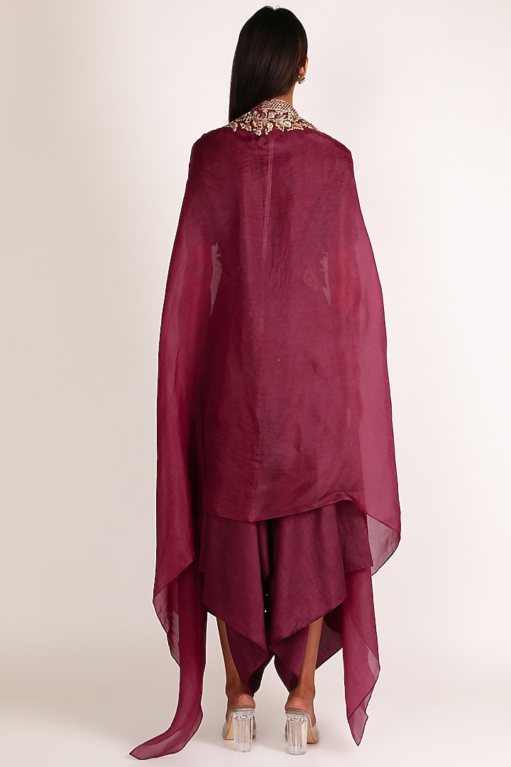 Wine Embroidered Jumpsuit by Vara By Vibha & Priti at Pernia's Pop Up Shop