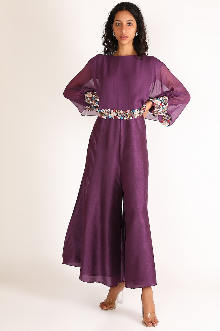 Purple Embroidered Jumpsuit by Vara By Vibha & Priti