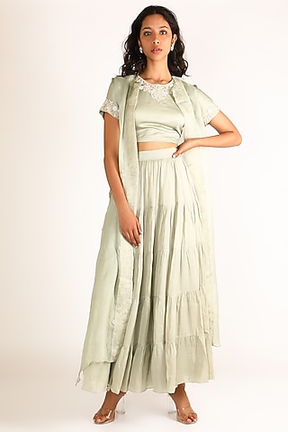 Pastel Green Embroidered Sharara Set by Vara By Vibha & Priti