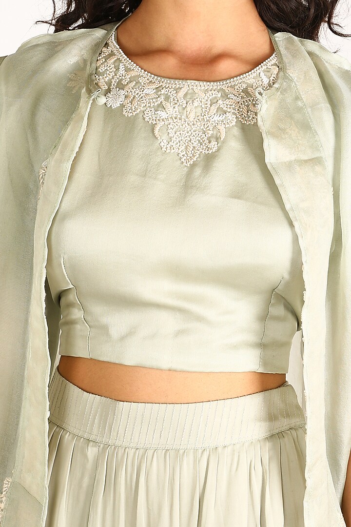 Pastel Green Embroidered Party Wear Sharara Set by Vara By Vibha & Priti at Pernia's Pop Up Shop