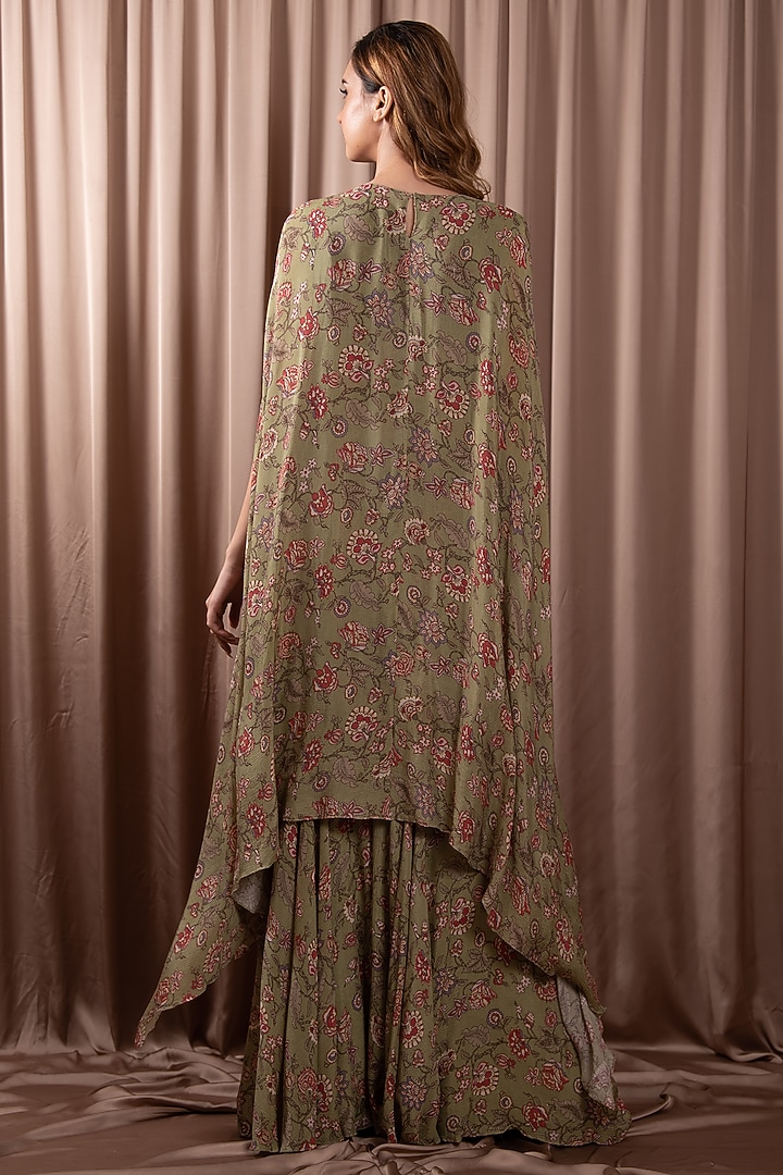 Green Chiffon Party Wear Sharara Set by Vara By Vibha & Priti at Pernia's Pop Up Shop