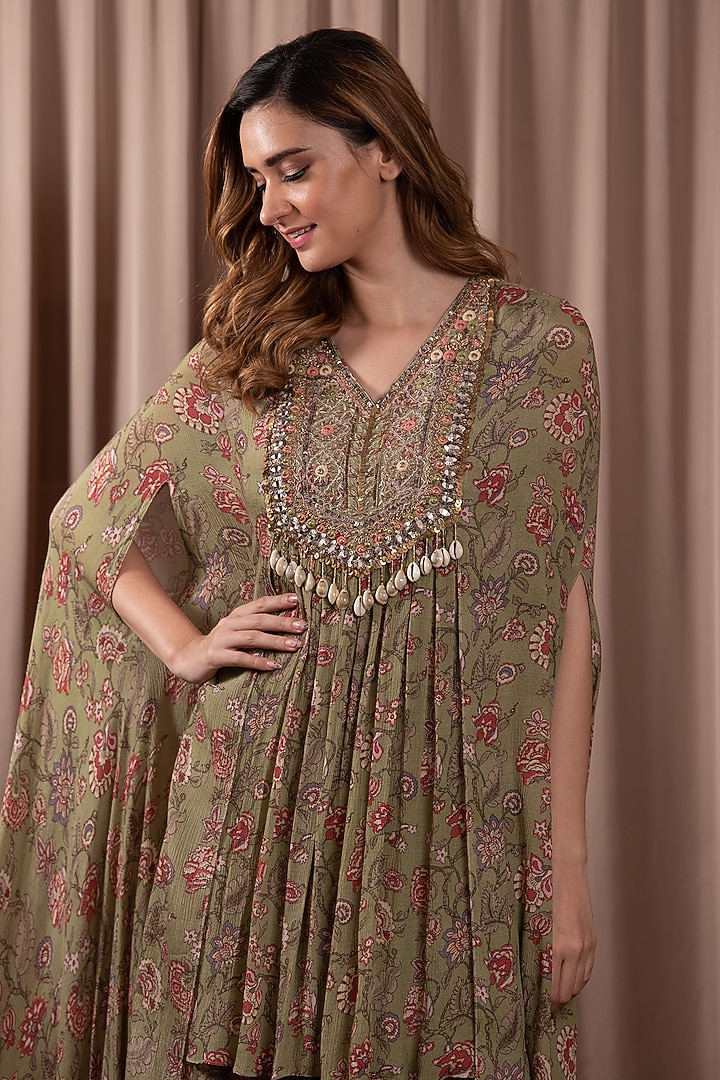 Green Chiffon Party Wear Sharara Set by Vara By Vibha & Priti at Pernia's Pop Up Shop