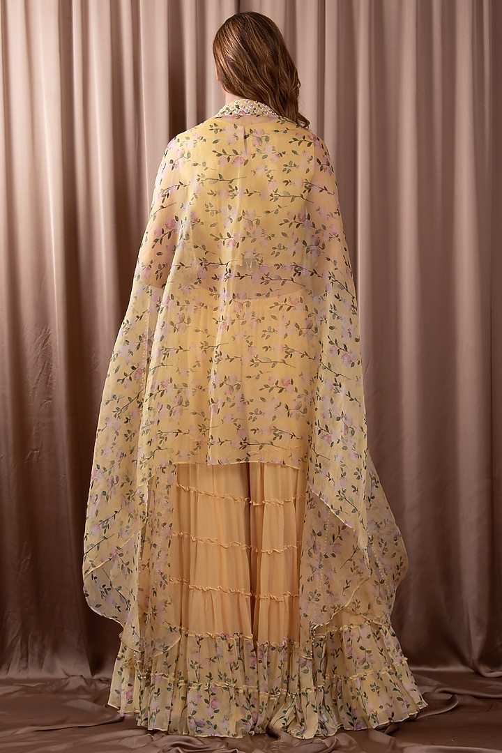 Yellow Chiffon & Organza Wedding Sharara Set by Vara By Vibha & Priti at Pernia's Pop Up Shop