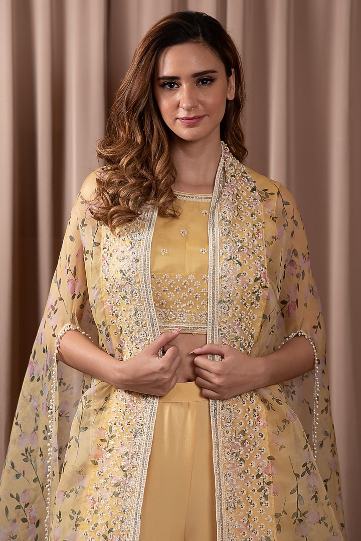Yellow Chiffon & Organza Wedding Sharara Set by Vara By Vibha & Priti at Pernia's Pop Up Shop