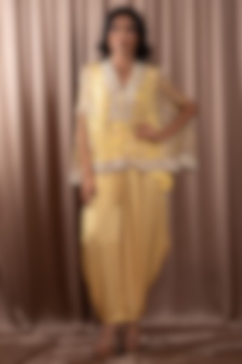 Yellow Organza Hand Embroidered & Printed Tunic Set by Vara By Vibha & Priti at Pernia's Pop Up Shop