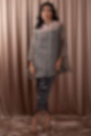 Grey Silk & Organza Printed Tunic Set by Vara By Vibha & Priti at Pernia's Pop Up Shop